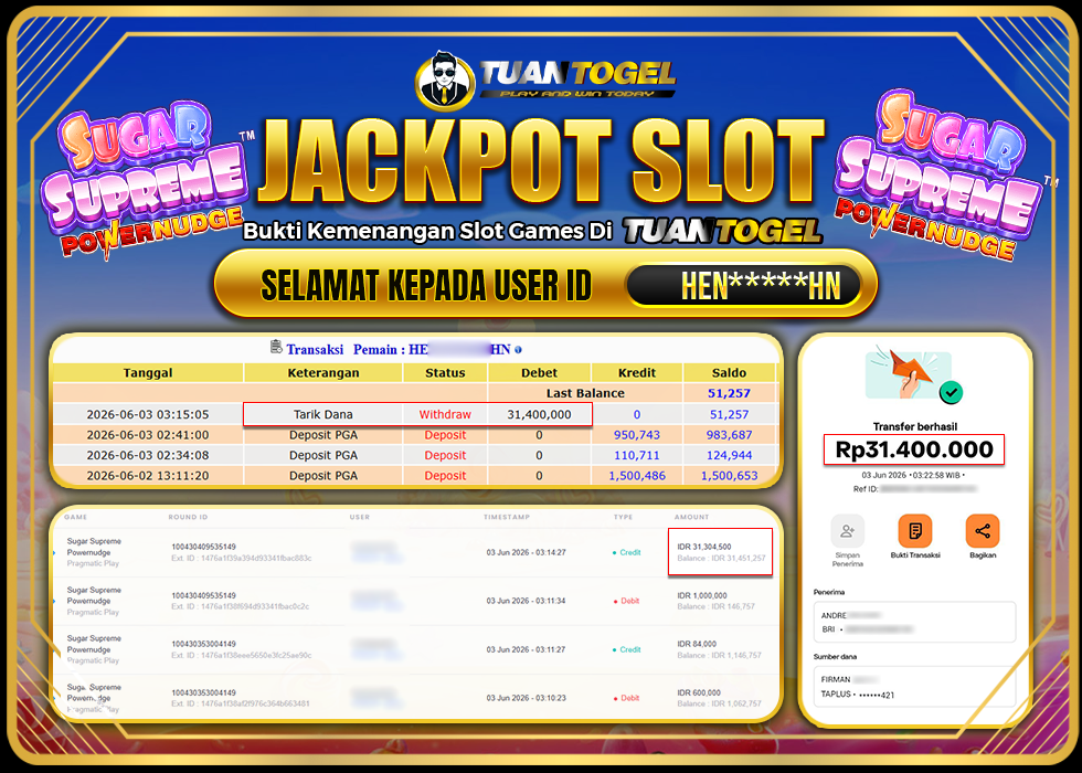 TUANTOGEL JACKPOT SLOT SUGAR SUPREME POWERNUDGE Rp31.400.000, - LUNAS